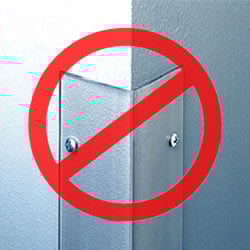 A clear plastic Bunnings corner guard with a no symbol over it